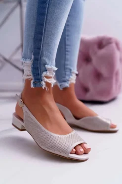 Sandały Damskie Płaski Obcas Sergio Leone SK809 Beżowe Skaldo