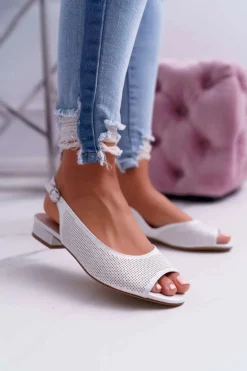 Sandały Damskie Płaski Obcas Sergio Leone SK809 Srebrne Skaldo