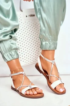 Sandały Damskie Płaskie Białe Alison