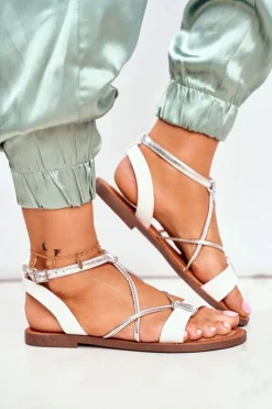 Sandały Damskie Płaskie Białe Alison