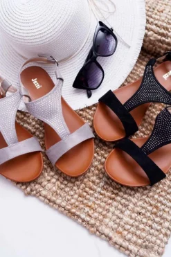 Sandały Damskie Płaskie Czarne Sorsano