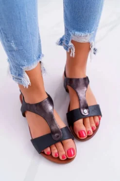 Sandały Damskie Płaskie Czarne Verner