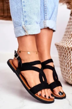 Sandały Damskie Płaskie Czarne Rachel