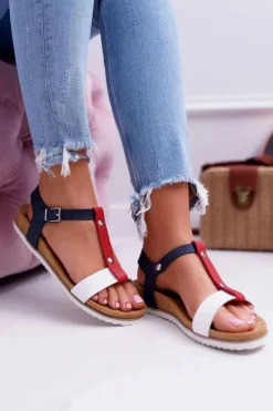 Sandały Damskie Płaskie Profilowane 8SD35-0306 Kolorowe Dubi