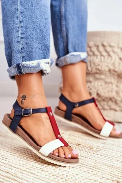 Sandały Damskie Płaskie Profilowane 8SD35-0306 Granatowe Dubi