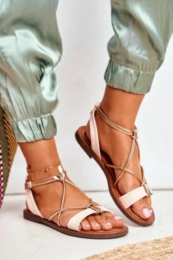 Sandały Damskie Płaskie Różowe Alison