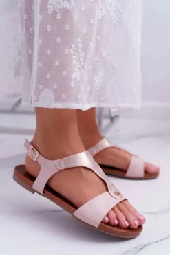 Sandały Damskie Płaskie Różowe Verner