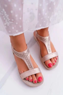 Sandały Damskie Płaskie Różowe S.Barski Emente