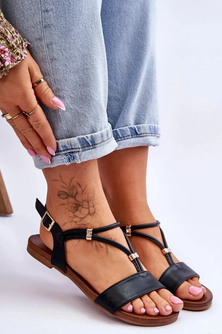 Sandały Damskie Płaskie S.Barski KV-541-120 Czarne