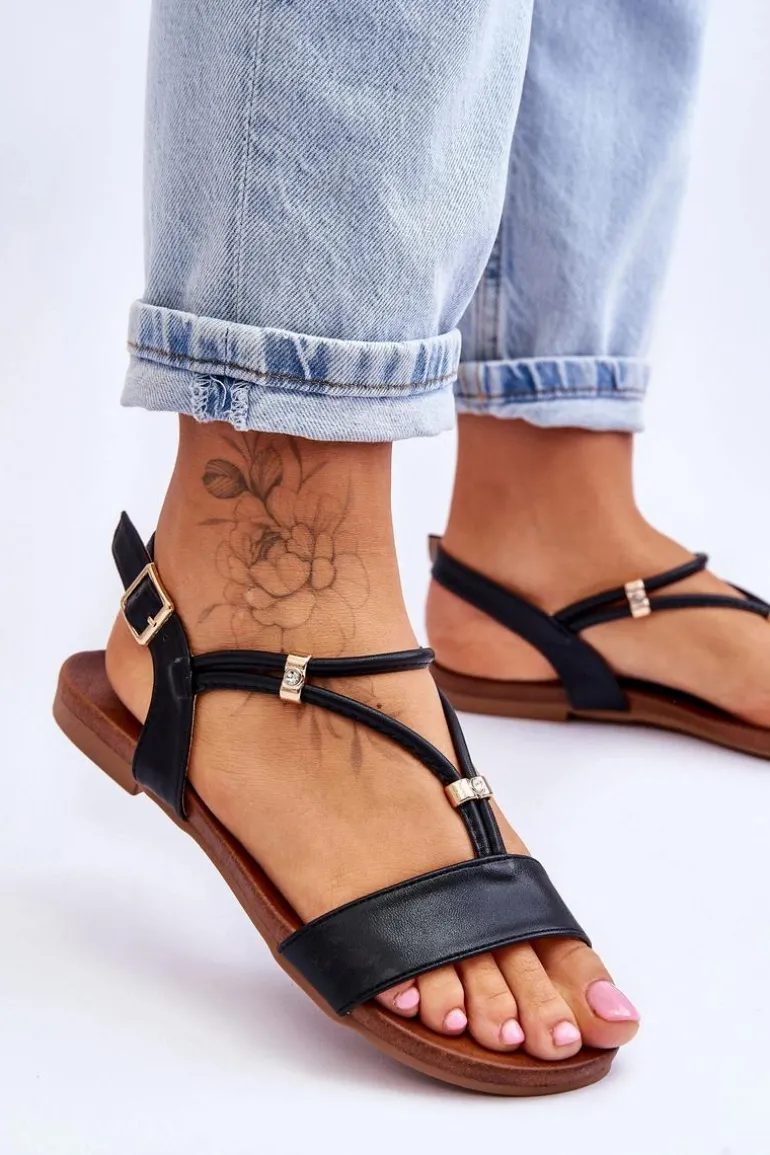 Sandały Damskie Płaskie S.Barski KV-541-120 Czarne