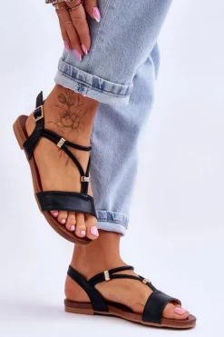 Sandały Damskie Płaskie S.Barski KV-541-120 Czarne