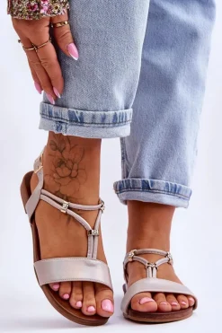 Sandały Damskie Płaskie S.Barski KV-541-120 Złote