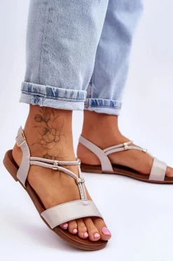 Sandały Damskie Płaskie S.Barski KV-541-120 Złote