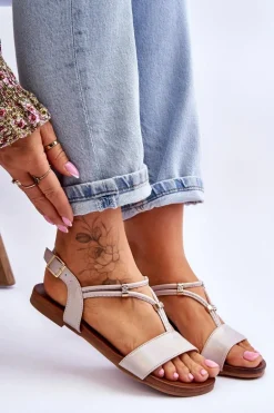 Sandały Damskie Płaskie S.Barski KV-541-120 Złote