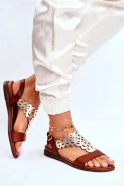 Sandały Damskie Płaskie Sergio Leone Brązowe SK035