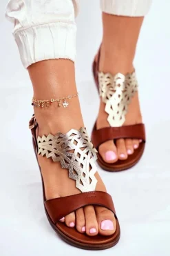 Sandały Damskie Płaskie Sergio Leone Brązowe SK035