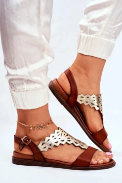 Sandały Damskie Płaskie Sergio Leone Brązowe SK035