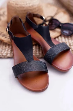 Sandały Damskie Płaskie Sergio Leone SK020 Czarne Magra