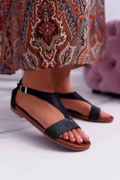 Sandały Damskie Płaskie Sergio Leone SK020 Czarne Magra