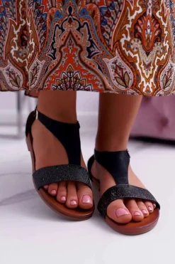 Sandały Damskie Płaskie Sergio Leone SK020 Czarne Magra