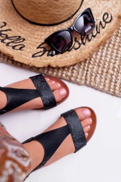 Sandały Damskie Płaskie Sergio Leone SK020 Czarne Magra