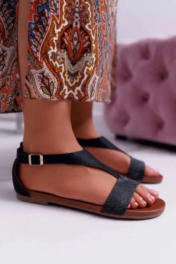 Sandały Damskie Płaskie Sergio Leone SK020 Czarne Magra