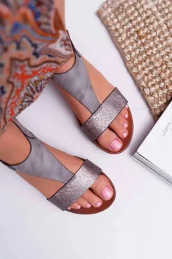 Sandały Damskie Płaskie Sergio Leone SK020 Szare Magra