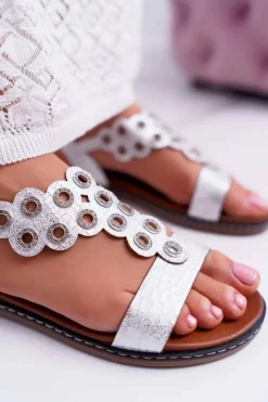 Sandały Damskie Płaskie Sergio Leone SK012 Białe Livian