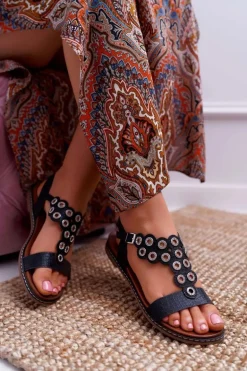 Sandały Damskie Płaskie Sergio Leone SK012 Czarne Livian