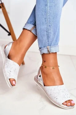 Sandały Damskie Płaskie Sergio Leone Srebrne SK030