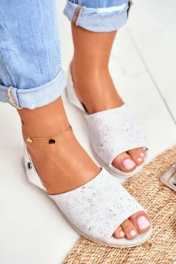 Sandały Damskie Płaskie Sergio Leone Srebrne SK030