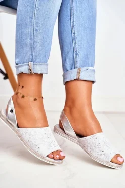 Sandały Damskie Płaskie Sergio Leone Srebrne SK030