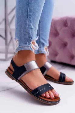 Sandały Damskie Płaskie Sergio Leone SK014 Czarne Agrina