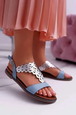 Sandały Damskie Płaskie Sergio Leone SK011 Niebieskie Lirielle