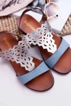 Sandały Damskie Płaskie Sergio Leone SK011 Niebieskie Lirielle