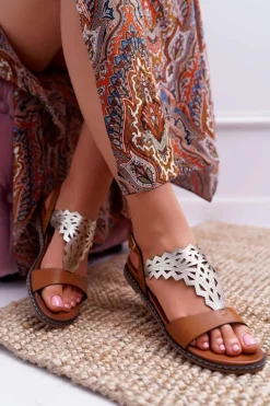 Sandały Damskie Płaskie Sergio Leone SK011 Camel Lirielle