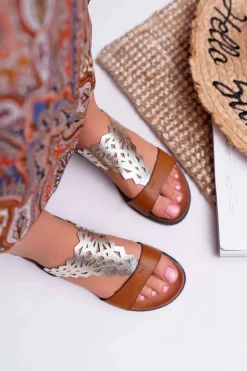 Sandały Damskie Płaskie Sergio Leone SK011 Camel Lirielle