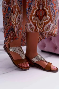 Sandały Damskie Płaskie Sergio Leone SK011 Camel Lirielle