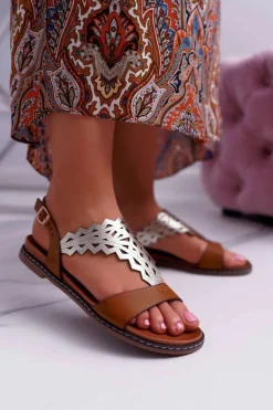 Sandały Damskie Płaskie Sergio Leone SK011 Camel Lirielle