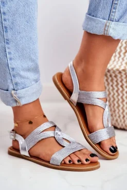 Sandały Damskie Płaskie Srebrne Rachel