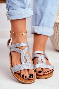 Sandały Damskie Płaskie Srebrne Rachel