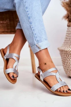 Sandały Damskie Płaskie Srebrne Rachel