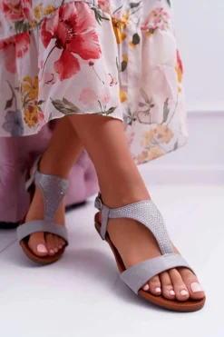 Sandały Damskie Płaskie Szare Sorsano