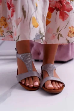 Sandały Damskie Płaskie Szare Sorsano