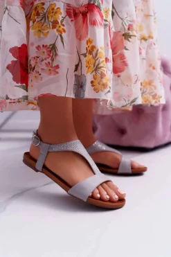 Sandały Damskie Płaskie Szare Sorsano