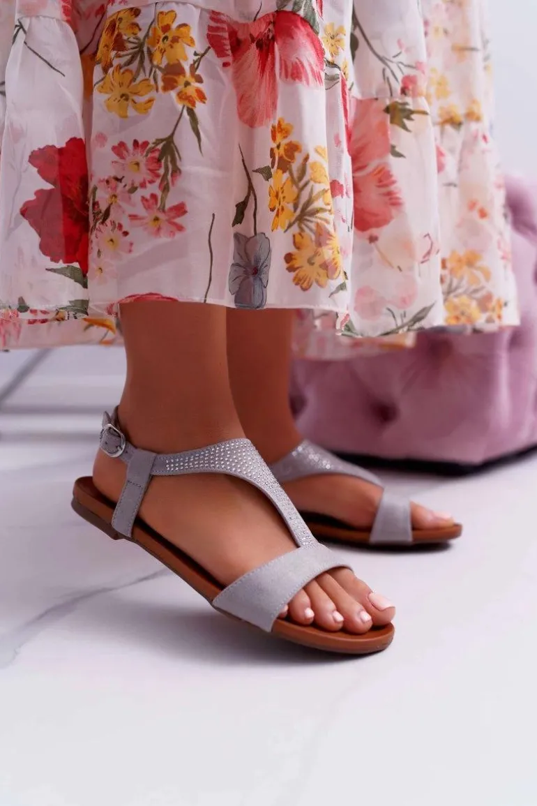 Sandały Damskie Płaskie Szare Sorsano