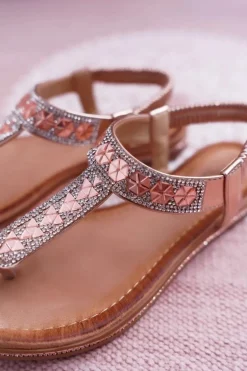 Sandały Damskie Płaskie Wsuwane Z Cyrkoniami Champagne Mabellena