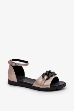 Sandały Damskie Płaskie Z Łańcuchem Vinceza 17320 Złote