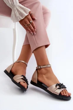 Sandały Damskie Płaskie Z Łańcuchem Vinceza 17320 Złote