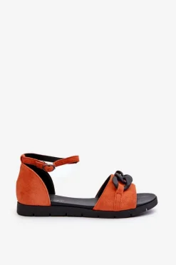Sandały Damskie Płaskie Z Łańcuchem Vinceza 17320 Pomarańczowe